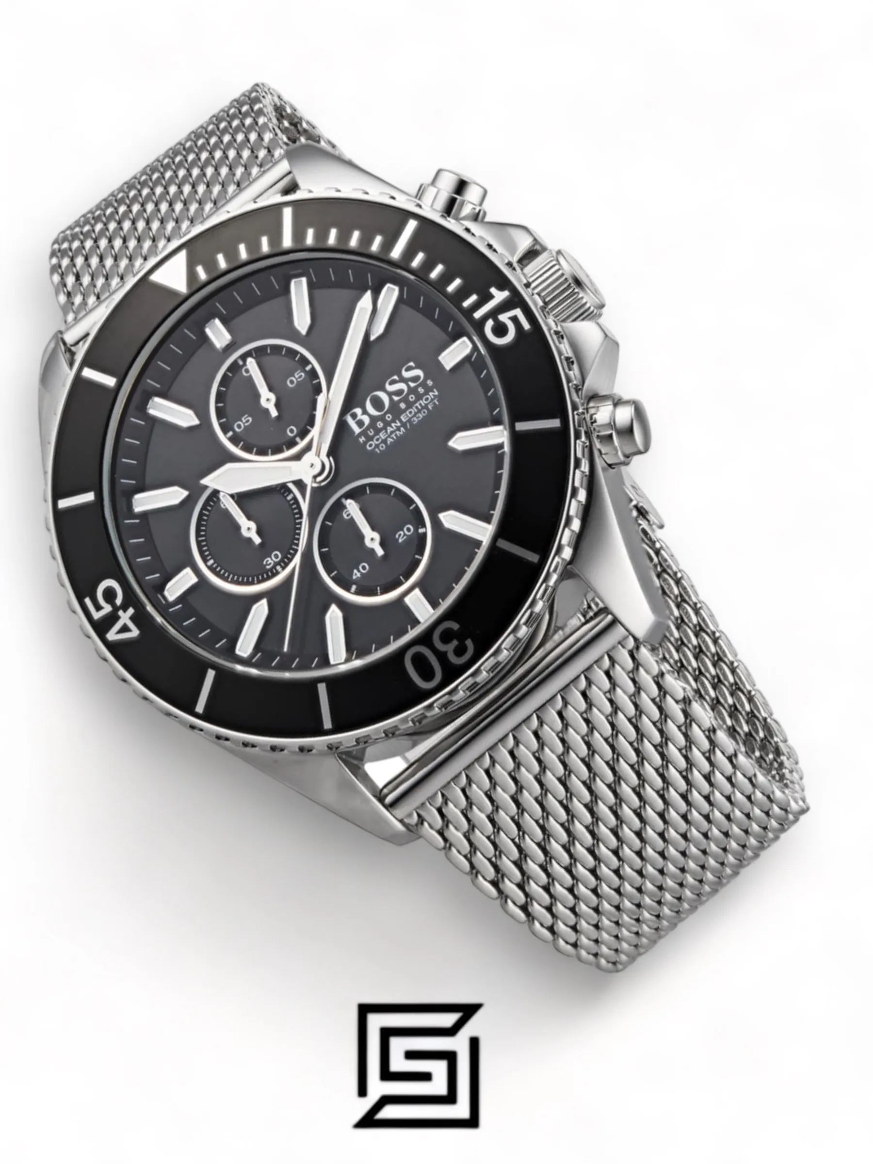 Men,Watches,Men,Original Watches Hugo Boss watches Boss Ocean Edition Black Dial Silver Mesh Bracelet Watch For Men - 1513701 Boss