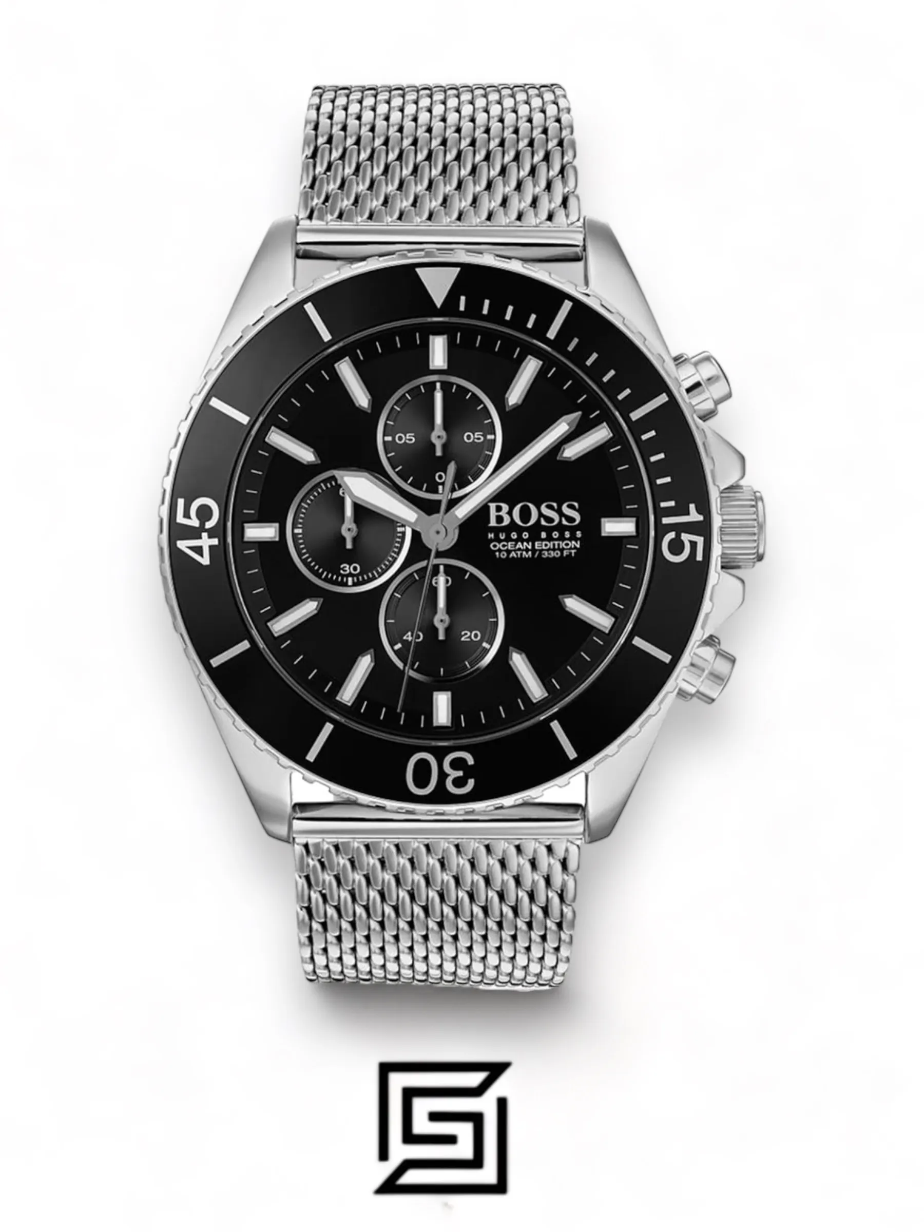 Men,Watches,Men,Original Watches Hugo Boss watches Boss Ocean Edition Black Dial Silver Mesh Bracelet Watch For Men - 1513701 Boss