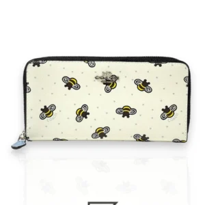 Leather,Wallets,Women wallets COACH Coach Long Wallet Bee Round Zip Wallet Accordion White White Light Blue F23498 Coach