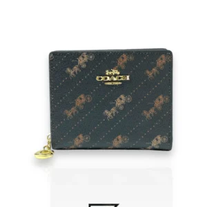 Leather,Wallets,Women Coach wallets Snap Wallet With Horse And Carriage Dot Print Brown C4104 Coach
