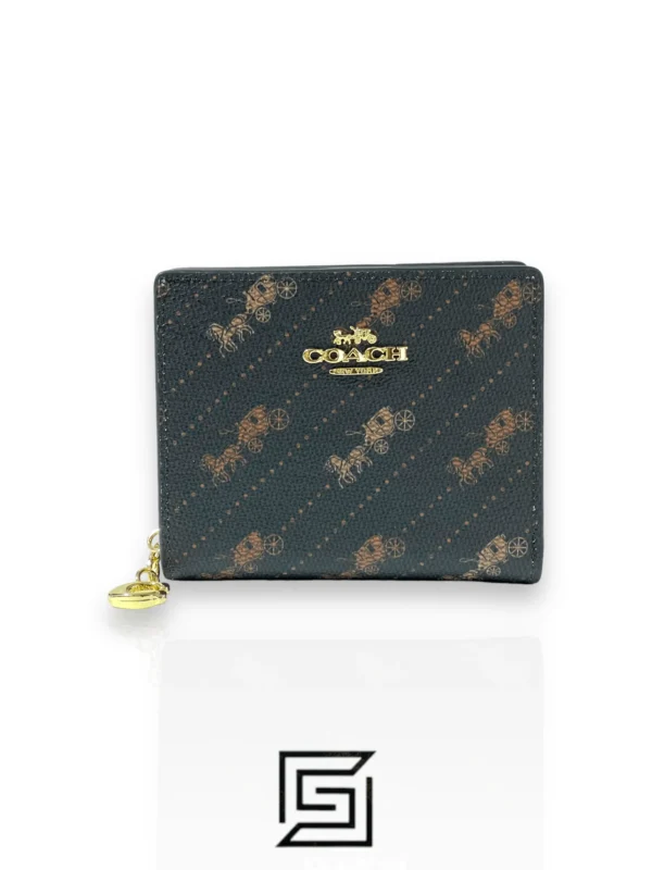 Leather,Wallets,Women Coach wallets Snap Wallet With Horse And Carriage Dot Print Brown C4104 Coach