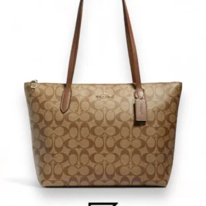 Bags,Leather,Women leather Coach Zip Top Tote In Signature Canvas Brown 4455 Coach