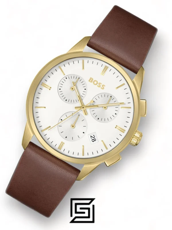 Men,Watches,Men,Original Watches original-watches Hugo Boss Brown Leather White Dial Men's Chrono Watch - 1513926 Boss