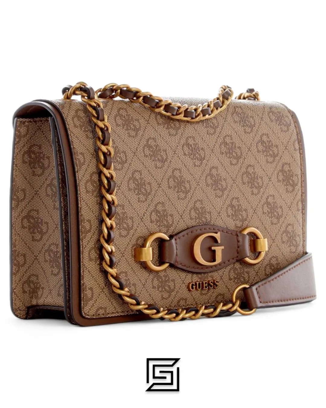 Bags,Leather,Women Guess leather Izzy Flap Convertible Crossbody Bag Brown Guess