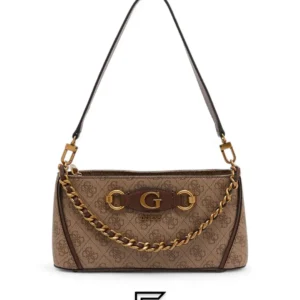 Bags,Leather,Women leather Guess Izzy Top Zip Shoulder Bag for Women Latte Logo Brown Guess