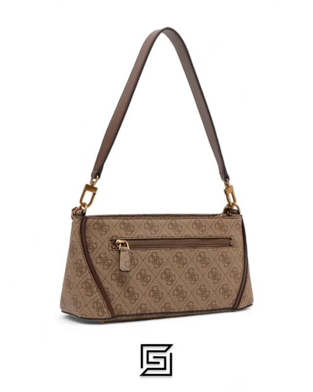 Bags,Leather,Women leather Guess Izzy Top Zip Shoulder Bag for Women Latte Logo Brown Guess