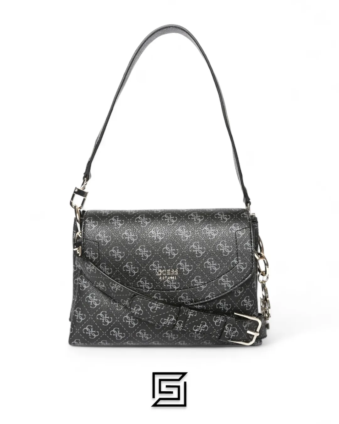 Bags,Leather,Women leather Guess Black Printed Shoulder Bag Grey Guess