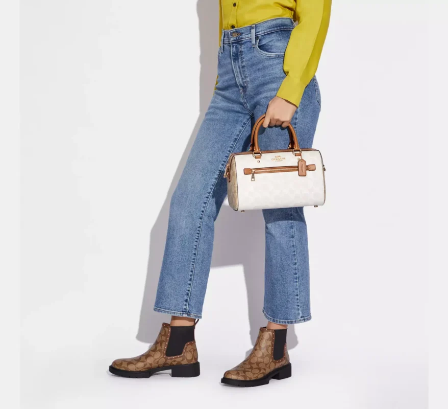 Bags,Leather,Women Coach leather Rowan Satchel Bag In Blocked Signature Canvas Style No. CA149 Coach