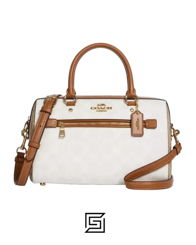 Bags,Leather,Women Coach leather Rowan Satchel Bag In Blocked Signature Canvas Style No. CA149 Coach
