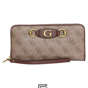 Leather,Wallets,Women wallets Guess Women's Izzy Wallet Latte Logo/Brown Large Zip Around Guess