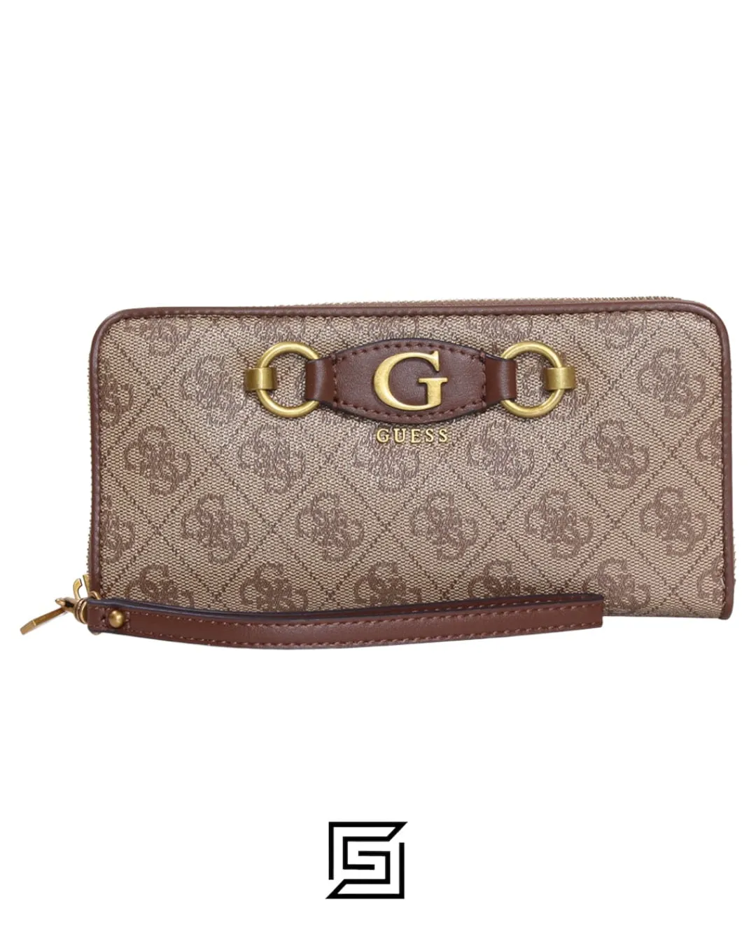 Leather,Wallets,Women wallets Guess Women's Izzy Wallet Latte Logo/Brown Large Zip Around Guess