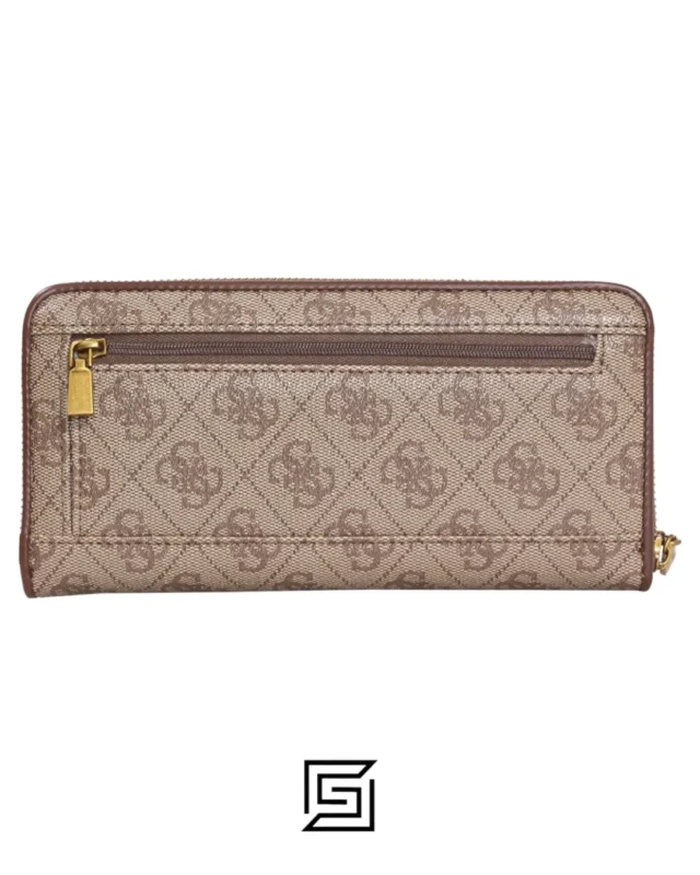 Leather,Wallets,Women wallets Guess Women's Izzy Wallet Latte Logo/Brown Large Zip Around Guess