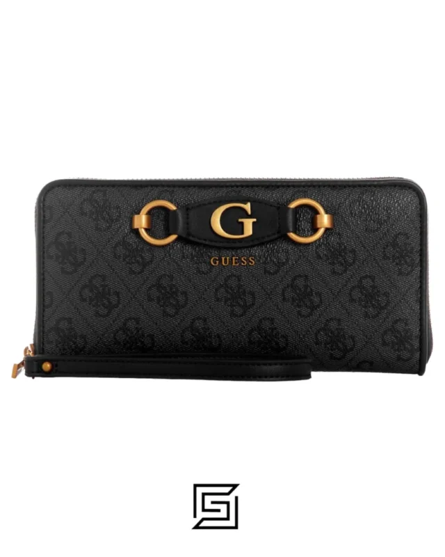 Leather,Wallets,Women Guess wallets Coal IZZY Large Zip Around Wallet Grey Guess
