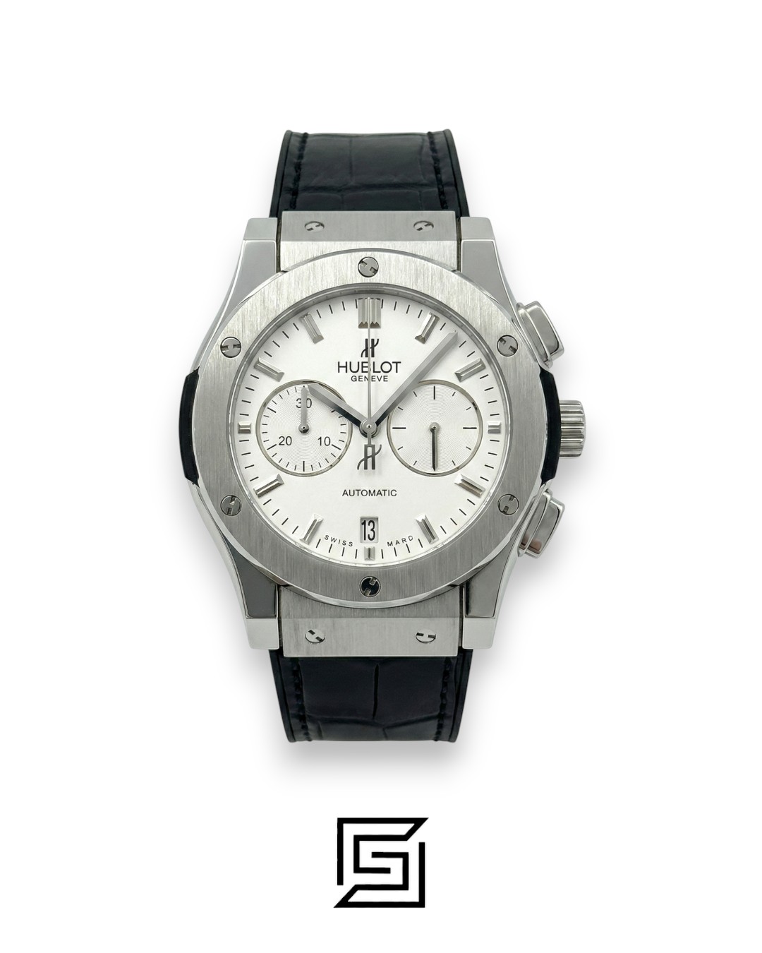 The Hublot Classic Fusion White offers a stunning silver and white design. Features reliable Japanese Movement and a durable rubber strap for daily luxury.