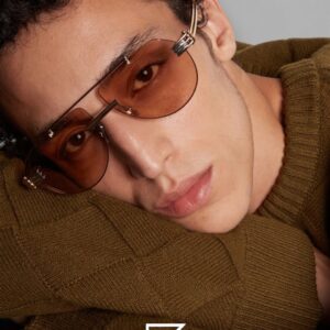 Bottega Veneta BV1342 001 Honey Lenses and Gold x Silver Frame Luxury Aviator Sunglasses - Image 5