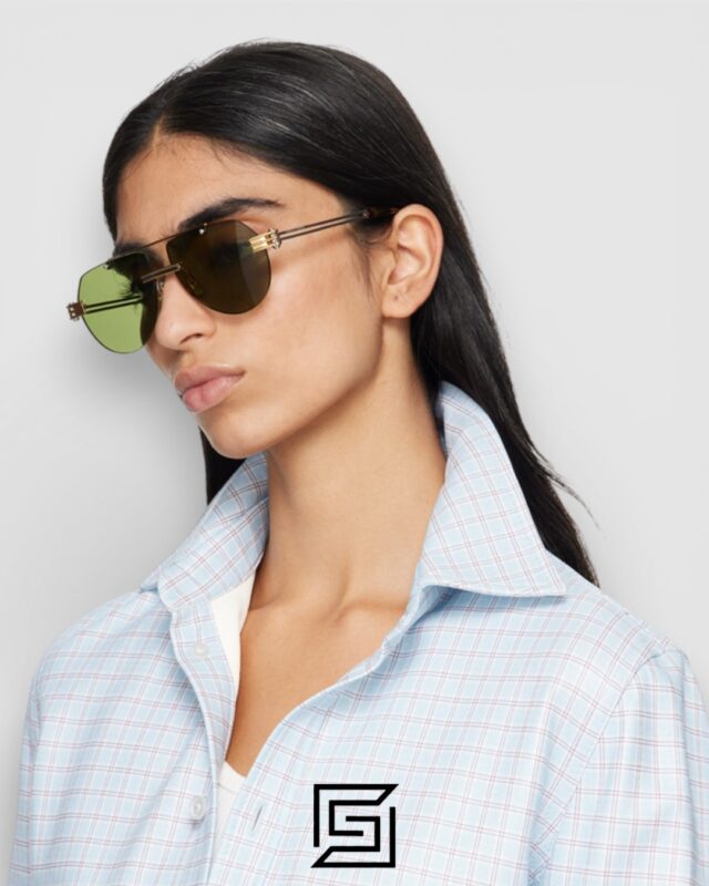Bottega Veneta BV1342 001 Honey Lenses and Gold x Silver Frame Luxury Aviator Sunglasses