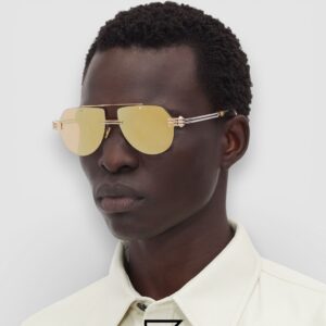 Bottega Veneta BV1342 001 Honey Lenses and Gold x Silver Frame Luxury Aviator Sunglasses - Image 8