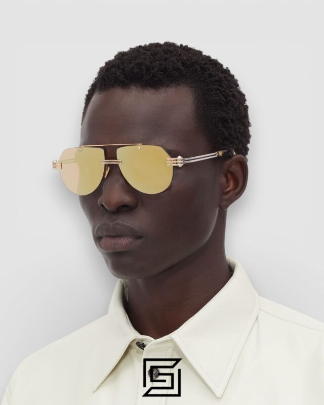 Bottega Veneta BV1342 001 Honey Lenses and Gold x Silver Frame Luxury Aviator Sunglasses
