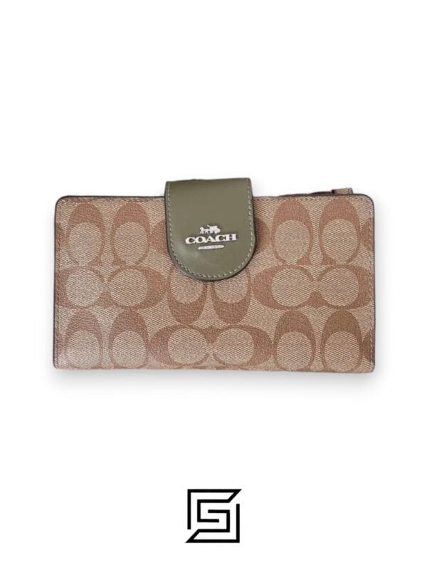 Leather,Wallets,Women Phone Wallet In Colorblock Signature Canvas Brown x Green Style No. C2874 Coach