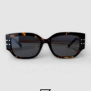 Dior Signature S13F Black Lenses and Tiger Brown Frame with Gold Logo Luxury Sunglasses - Image 2
