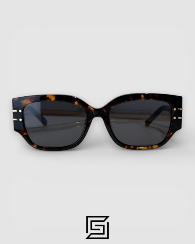 Dior Signature S13F Black Lenses and Tiger Brown Frame with Gold Logo Luxury Sunglasses