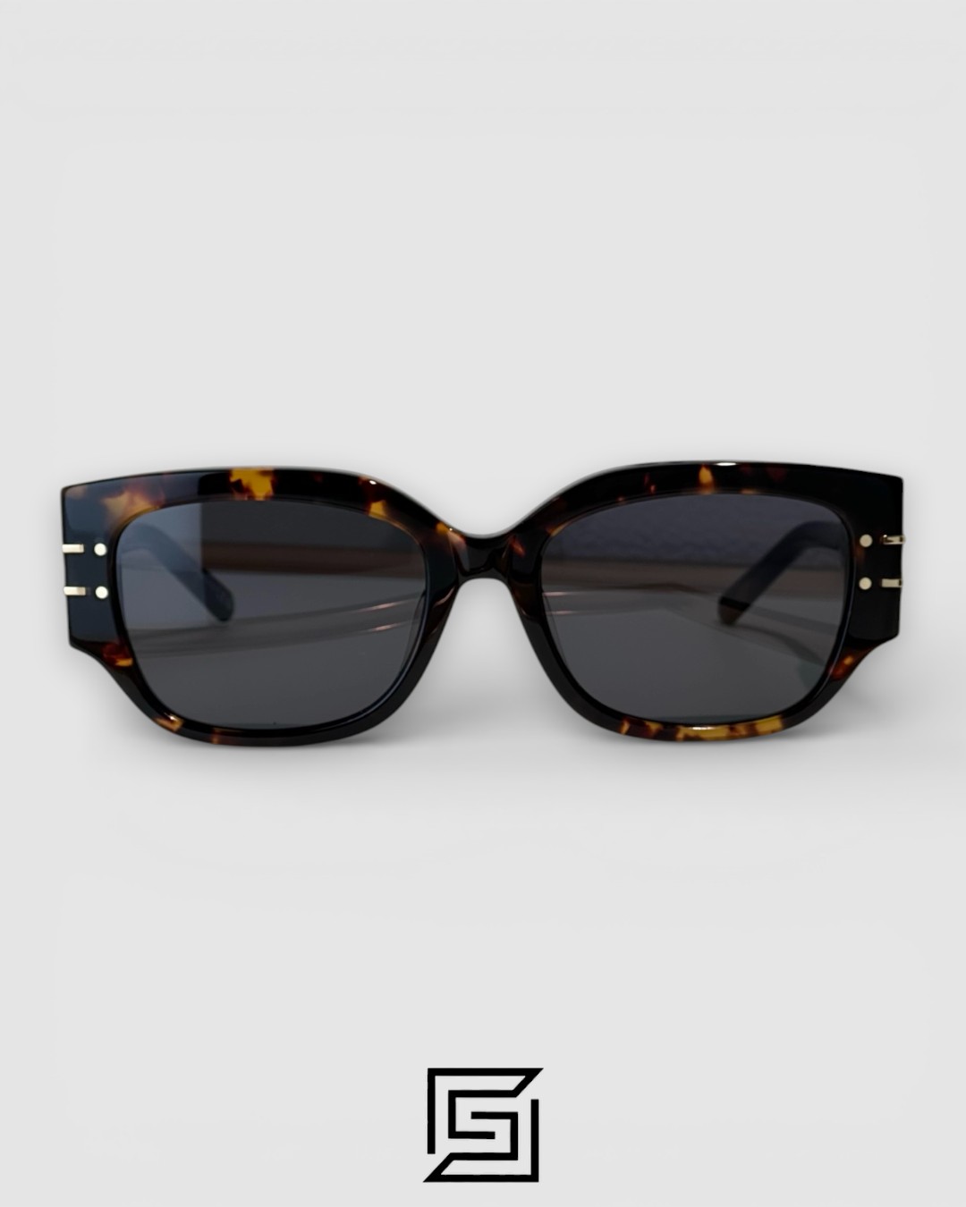 Dior Signature S13F Black Lenses and Tiger Brown Frame with Gold Logo Luxury Sunglasses - Image 2