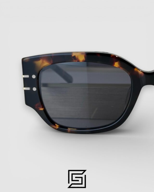 Dior Signature S13F Black Lenses and Tiger Brown Frame with Gold Logo Luxury Sunglasses