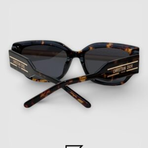 Dior Signature S13F Black Lenses and Tiger Brown Frame with Gold Logo Luxury Sunglasses - Image 4
