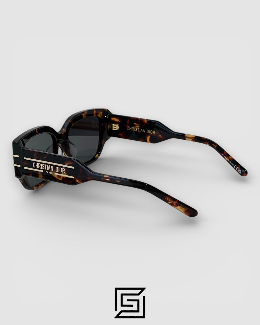 Dior Signature S13F Black Lenses and Tiger Brown Frame with Gold Logo Luxury Sunglasses - Image 3