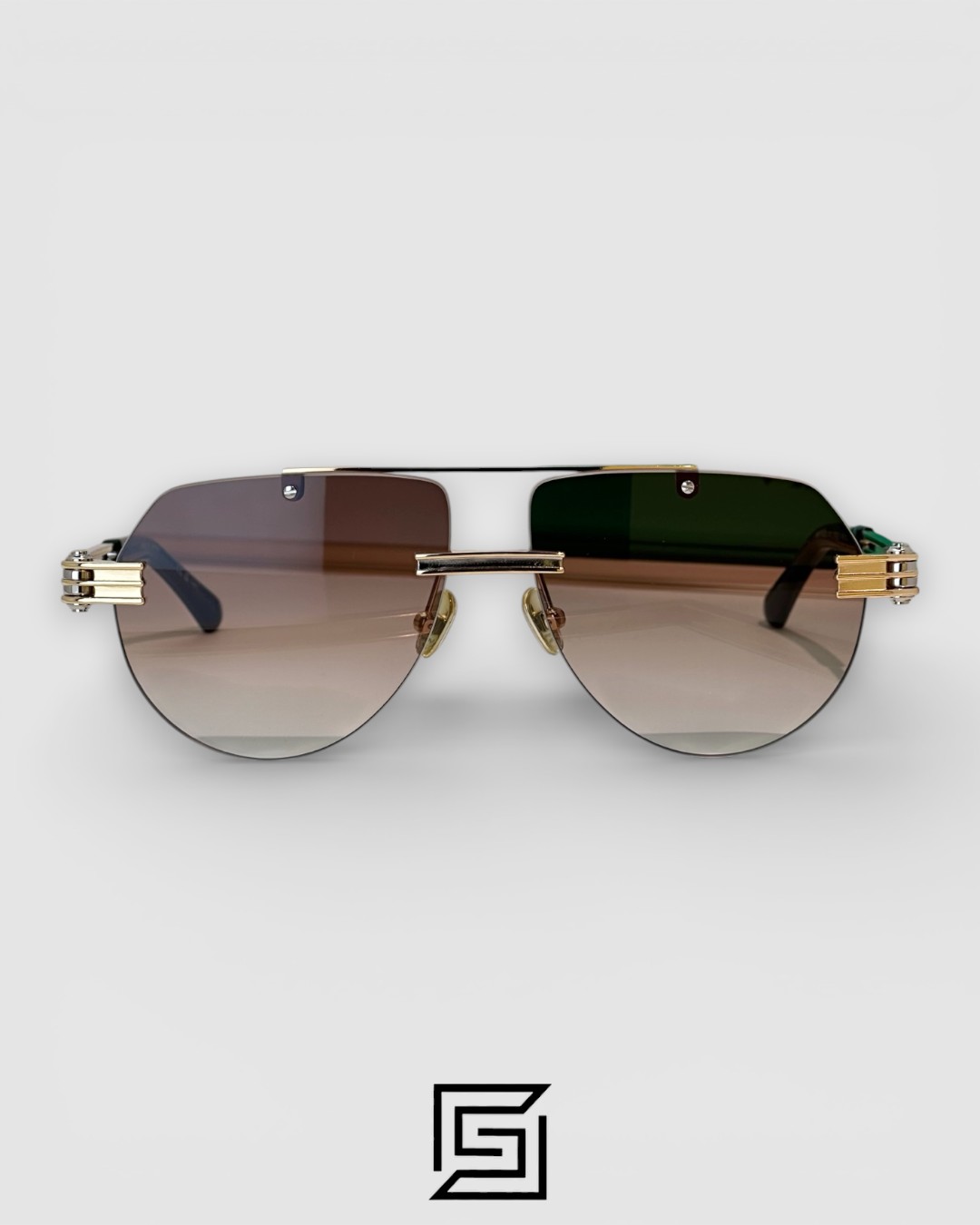 Bottega Veneta BV1342 001 Honey Lenses and Gold x Silver Frame Luxury Aviator Sunglasses - Image 2