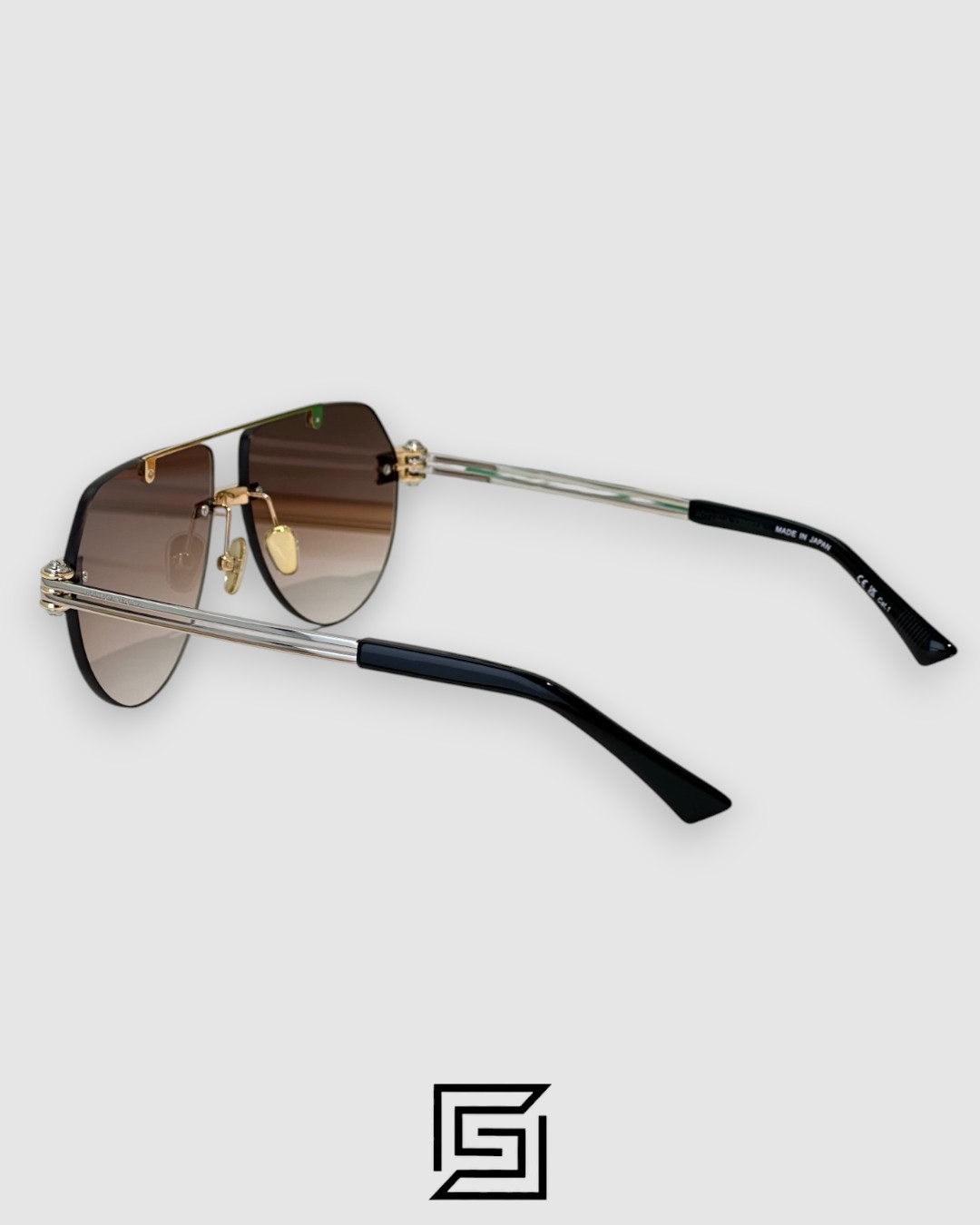 Bottega Veneta BV1342 001 Honey Lenses and Gold x Silver Frame Luxury Aviator Sunglasses - Image 3