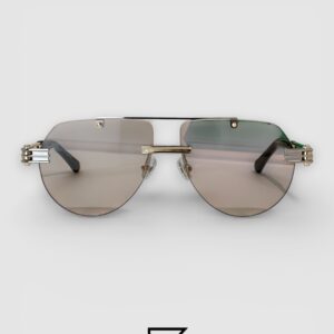 Bottega Veneta BV1342 002 Light Honey Lenses and Silver x Gold Frame Luxury Aviator Sunglasses - Image 2