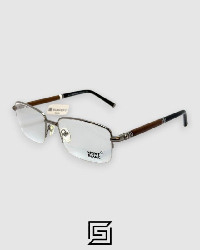 Montblanc MB534 Optical Glasses - Oxide Metal Half-Rim Frame with Wood-Textured Temples