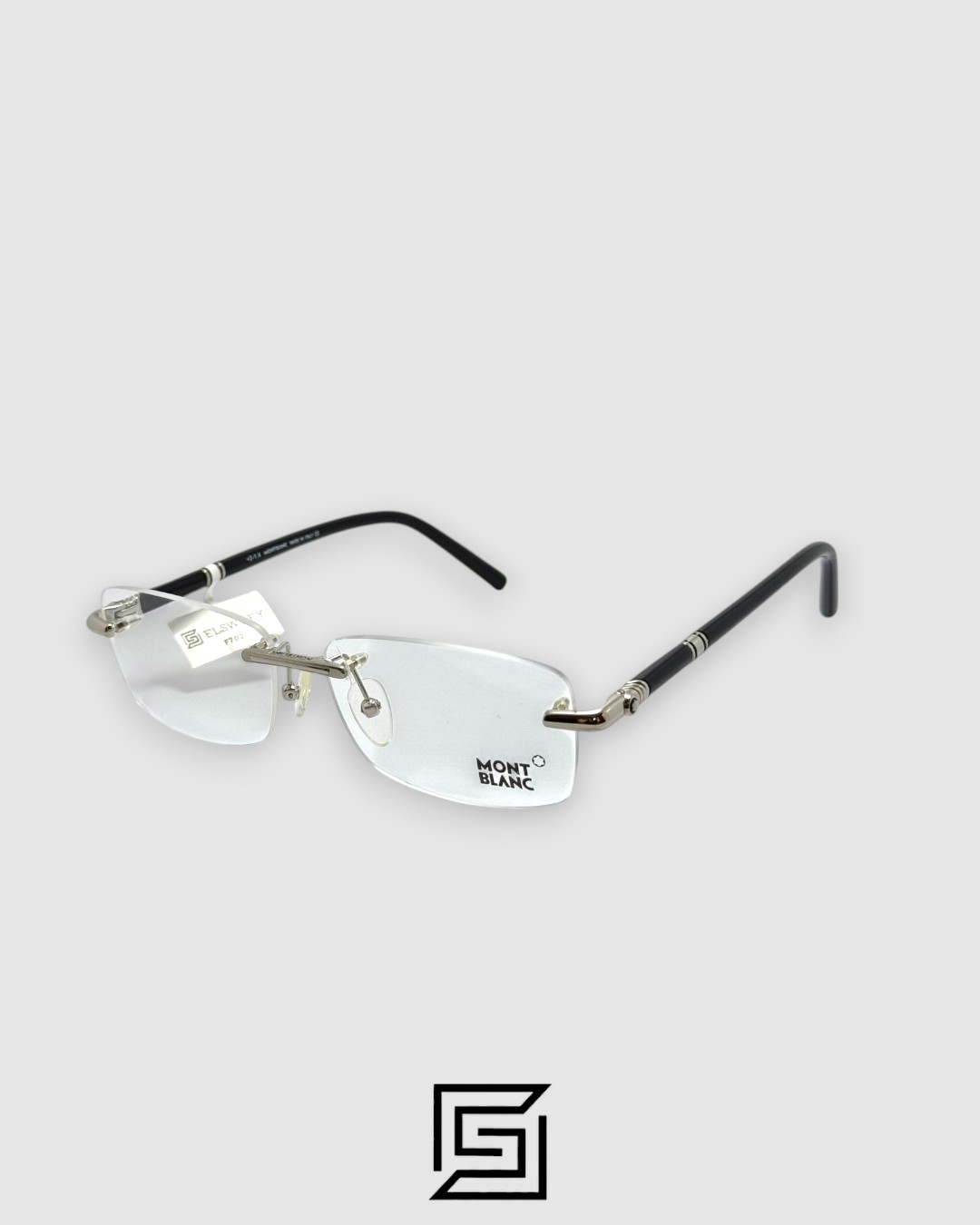Montblanc MB0476 Rimless Optical Glasses - Silver Metal Frame with Black Temples - Image 1