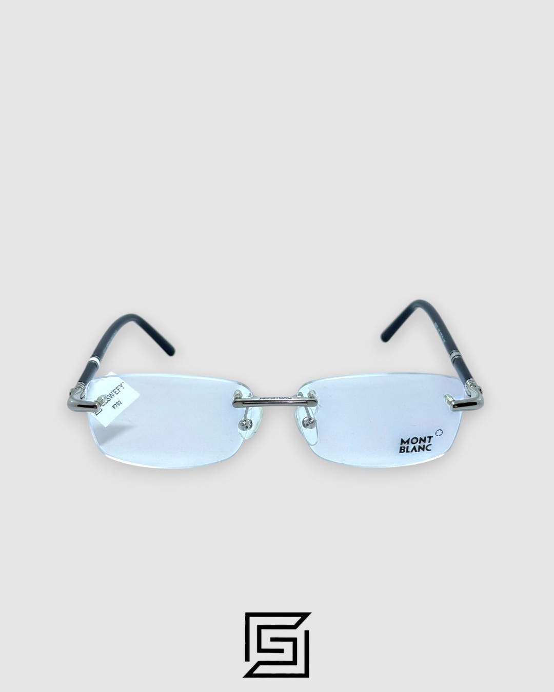 Montblanc MB0476 Rimless Optical Glasses - Silver Metal Frame with Black Temples - Image 2