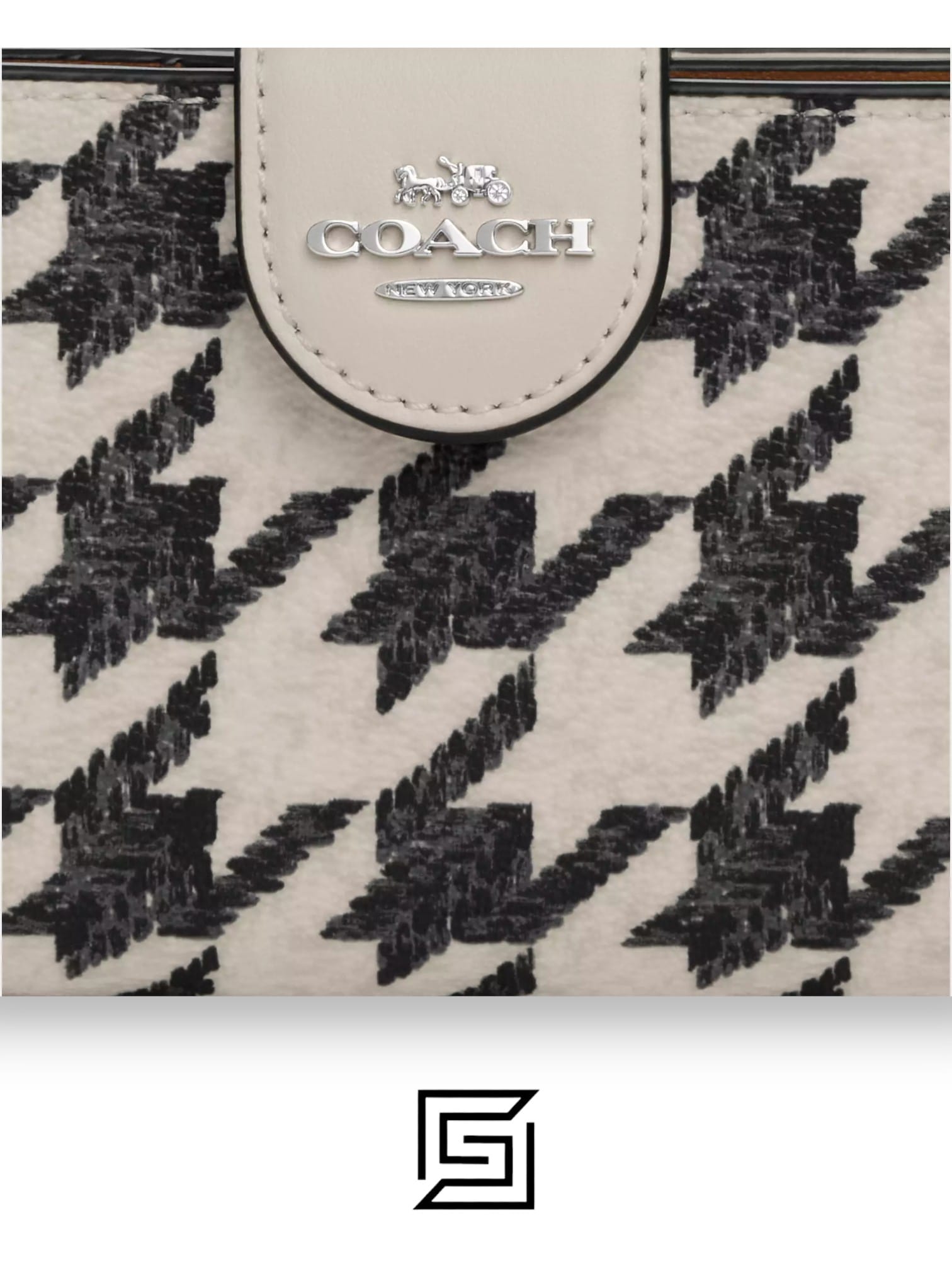 Leather,Wallets,Women Medium Corner Zip Wallet With Houndstooth Print CJ680 Coach