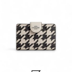 Leather,Wallets,Women Medium Corner Zip Wallet With Houndstooth Print CJ680 Coach