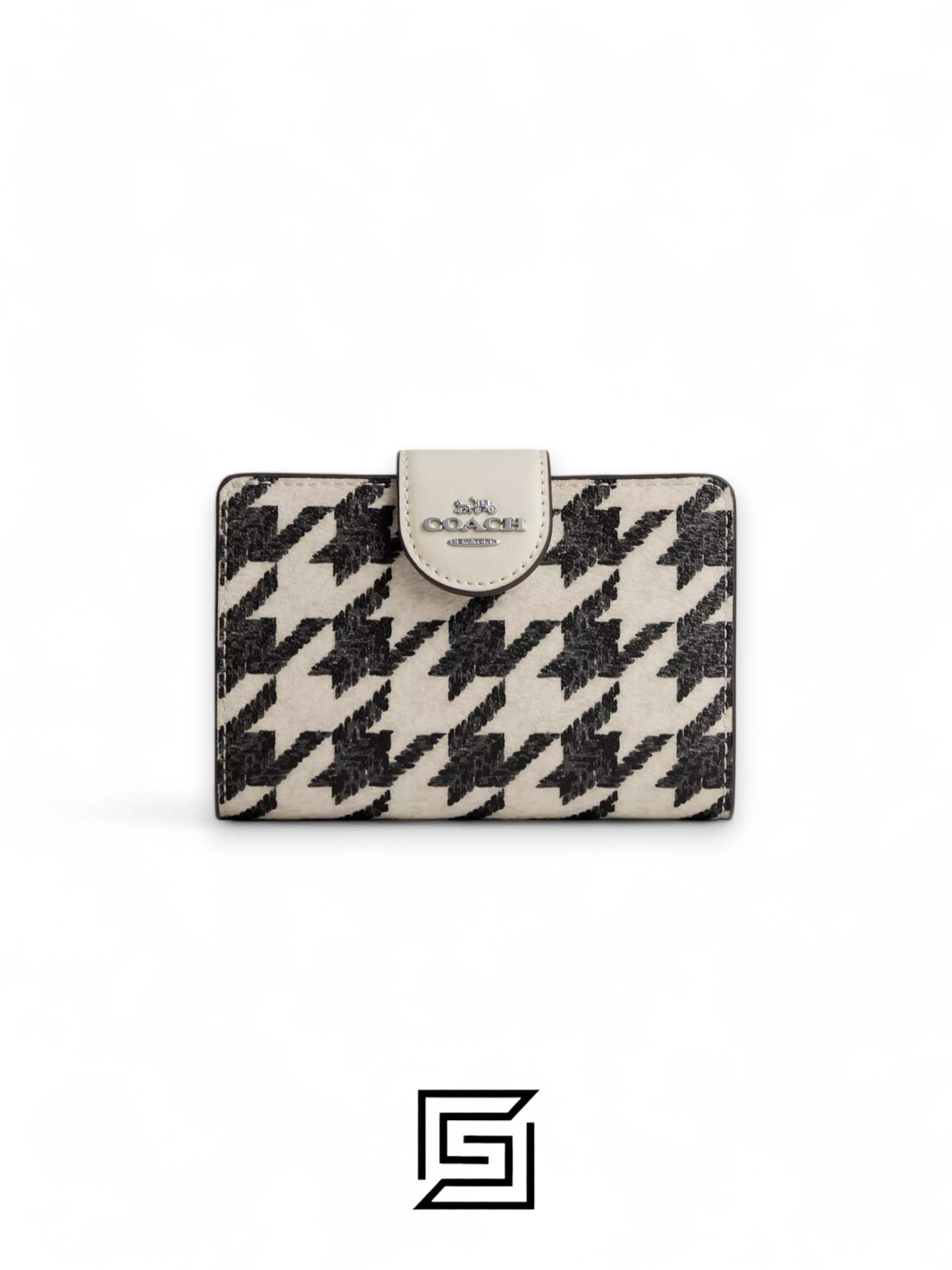 Leather,Wallets,Women Medium Corner Zip Wallet With Houndstooth Print CJ680 Coach