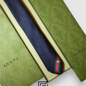 Ties Gucci - Navy Blue Color Engraved With Gucci Bee Signature Line Gucci