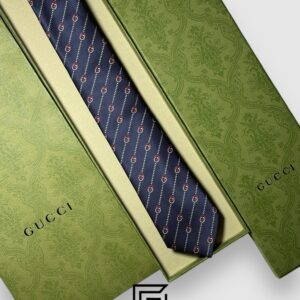 Ties Gucci - Striped Dark Blue With GG Small Pattern Gucci