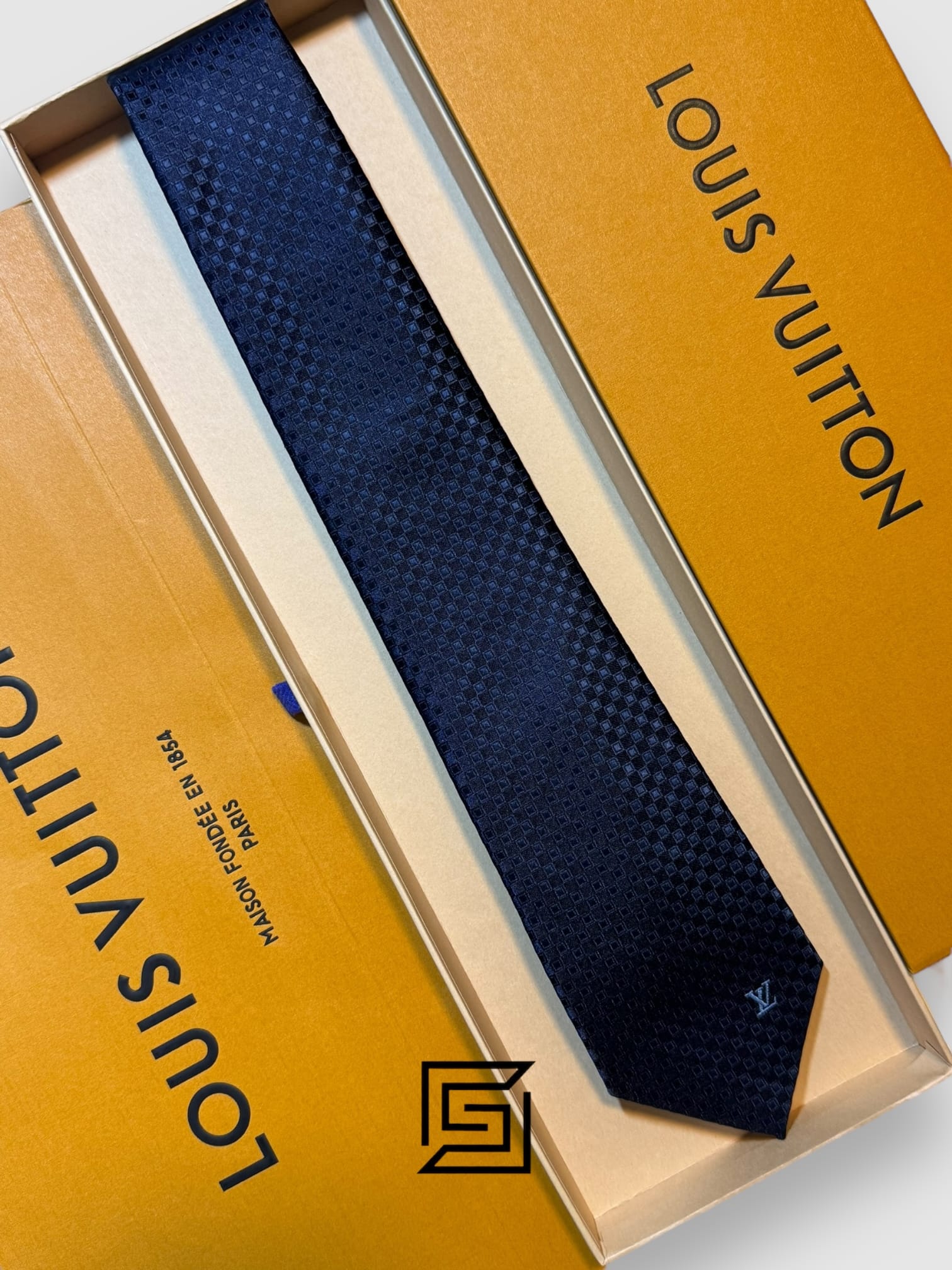 Ties Louis Vuitton - Navy Blue Small Squares With Logo Pattern Italian Style Louis Vuitton