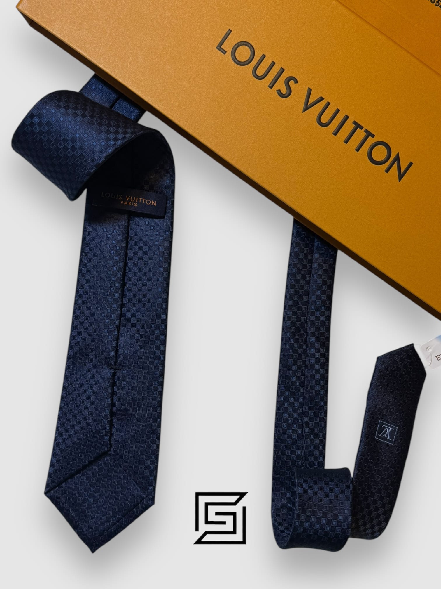 Ties Louis Vuitton - Navy Blue Small Squares With Logo Pattern Italian Style Louis Vuitton