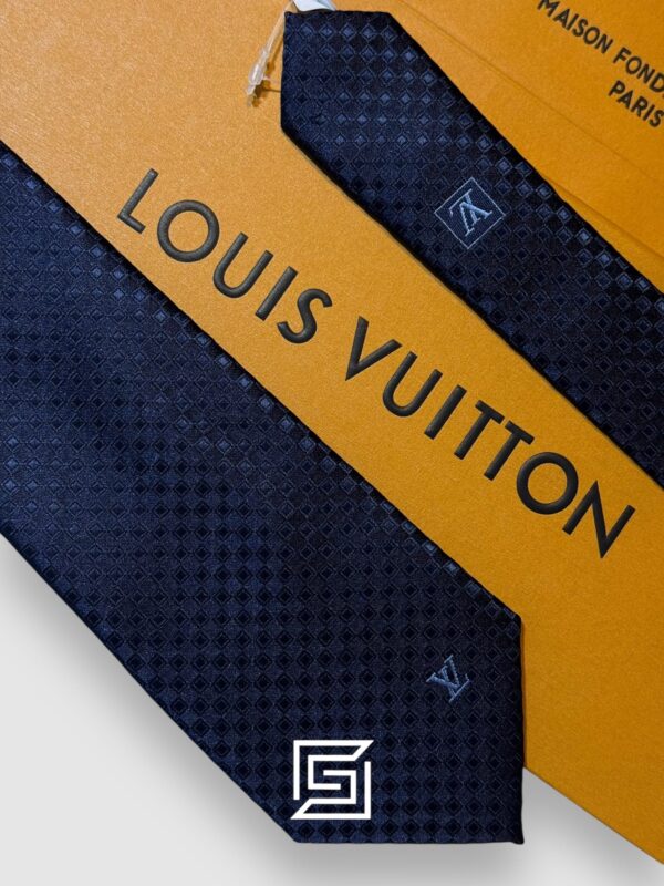 Ties Louis Vuitton - Navy Blue Small Squares With Logo Pattern Italian Style Louis Vuitton