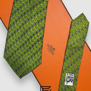 Ties Hermes - Green With Horse Pattern Italian Style Hermes