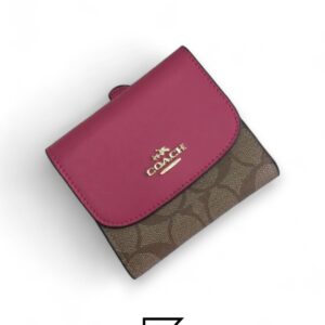 Leather,Wallets,Women Small Wallet In Signature Canvas Style No. F87589 Dark Pink Coach