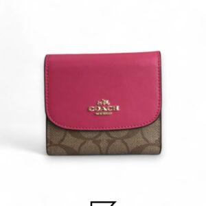 Leather,Wallets,Women Small Wallet In Signature Canvas Style No. F87589 Dark Pink Coach