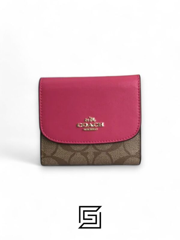 Leather,Wallets,Women Small Wallet In Signature Canvas Style No. F87589 Dark Pink Coach