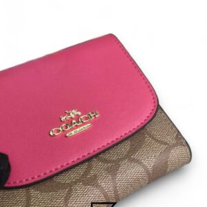 Leather,Wallets,Women Small Wallet In Signature Canvas Style No. F87589 Dark Pink Coach