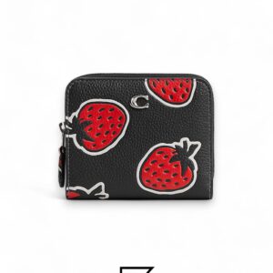 Leather,Wallets,Women Billfold Wallet With Strawberry Print CT908 Black Coach
