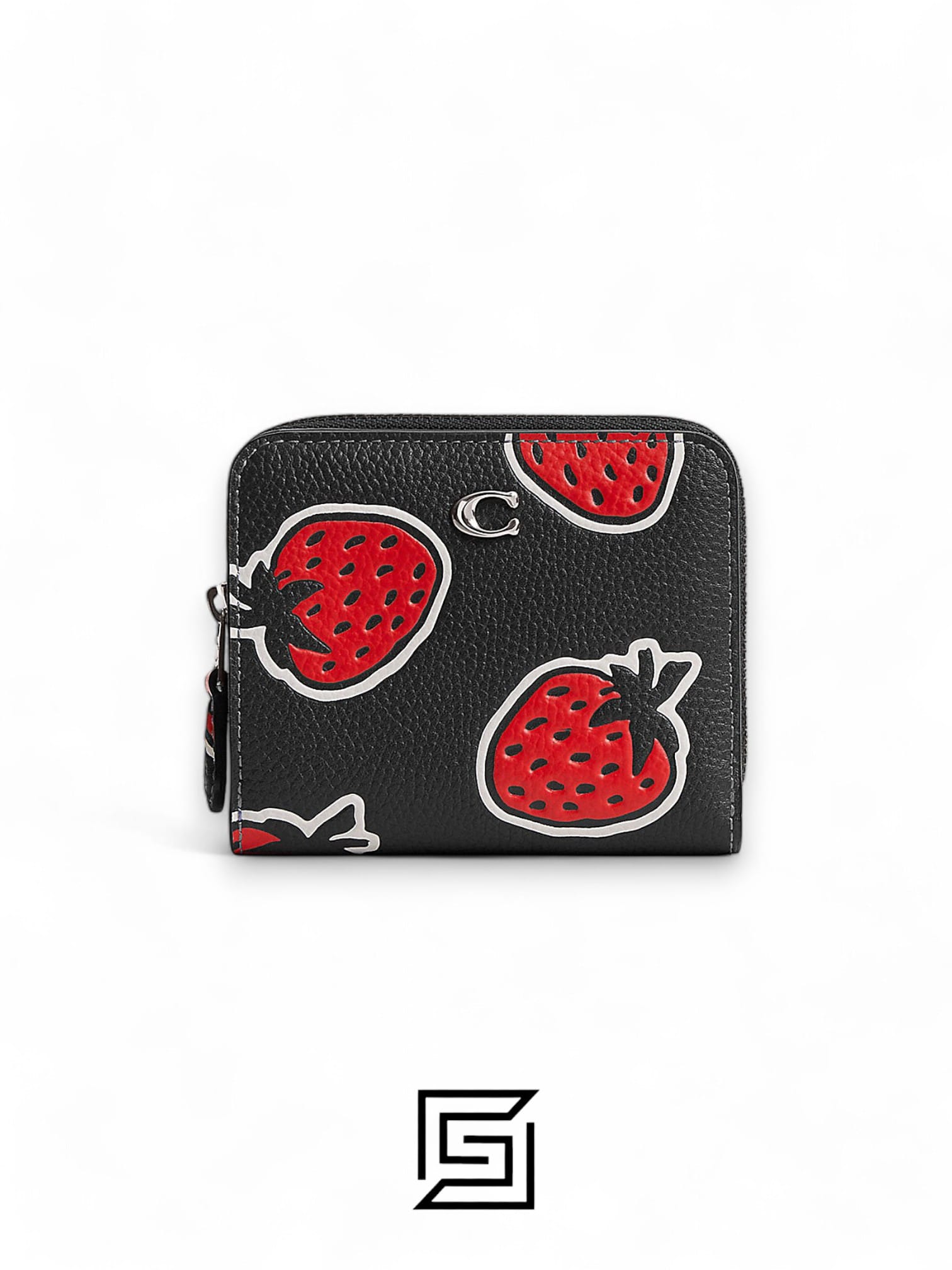 Leather,Wallets,Women Billfold Wallet With Strawberry Print CT908 Black Coach